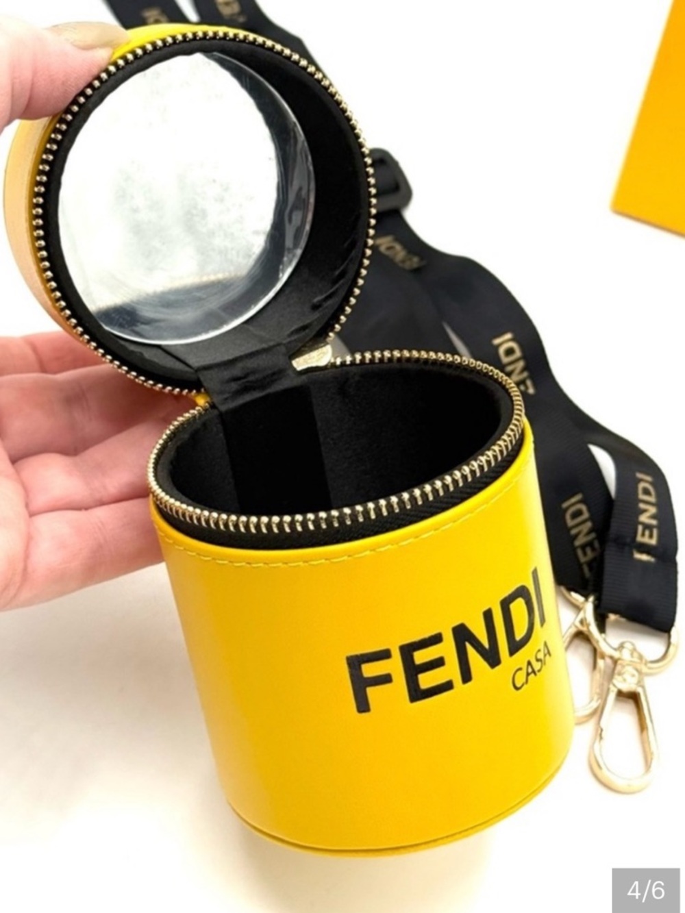 Fendi Casa Leather Round Crossbody Case with Black Strap